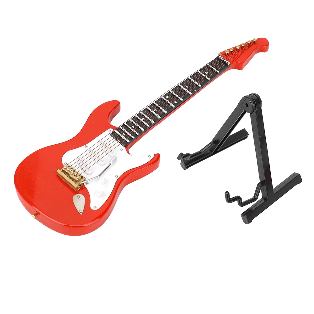 Musical Instrument With A - กีตาร์ไฟฟ้าสีแดงขนาดเล็ก รุ่นจำลอง เครื่องดนตรี งานฝีมือ ของตกแต่ง ของขวัญ