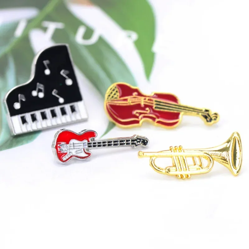 Musical Instrument Veena - Retro Creative กีตาร์ไวโอลินเปียโนเคลือบ Pins อินเทรนด์เครื่องดนตรีเข็มกลัดกระเป๋าเป้สะพายหลัง Lapel
