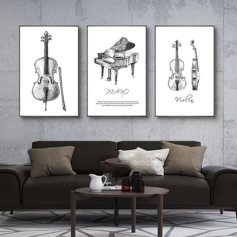 Musical Instrument Manufacturers - ภาพวาดผ้าใบโมเดิร์น Minimalist เปียโนไวโอลินกลองชุดเครื่องดนตรีพิมพ์สําหรับเปียโน Room Home Decor