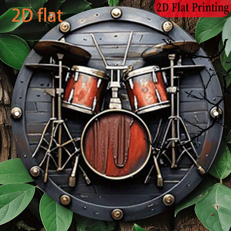 Musical Instrument Drum - ป้ายอะลูมิเนียมทรงกลม 2 มิติ 1 ชิ้น ขนาด